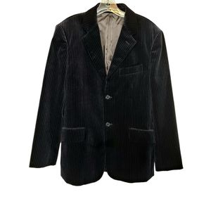 Theory Velvet Pinstripe Suit Jacket Blazer Cotton Blue Black Size 40R
